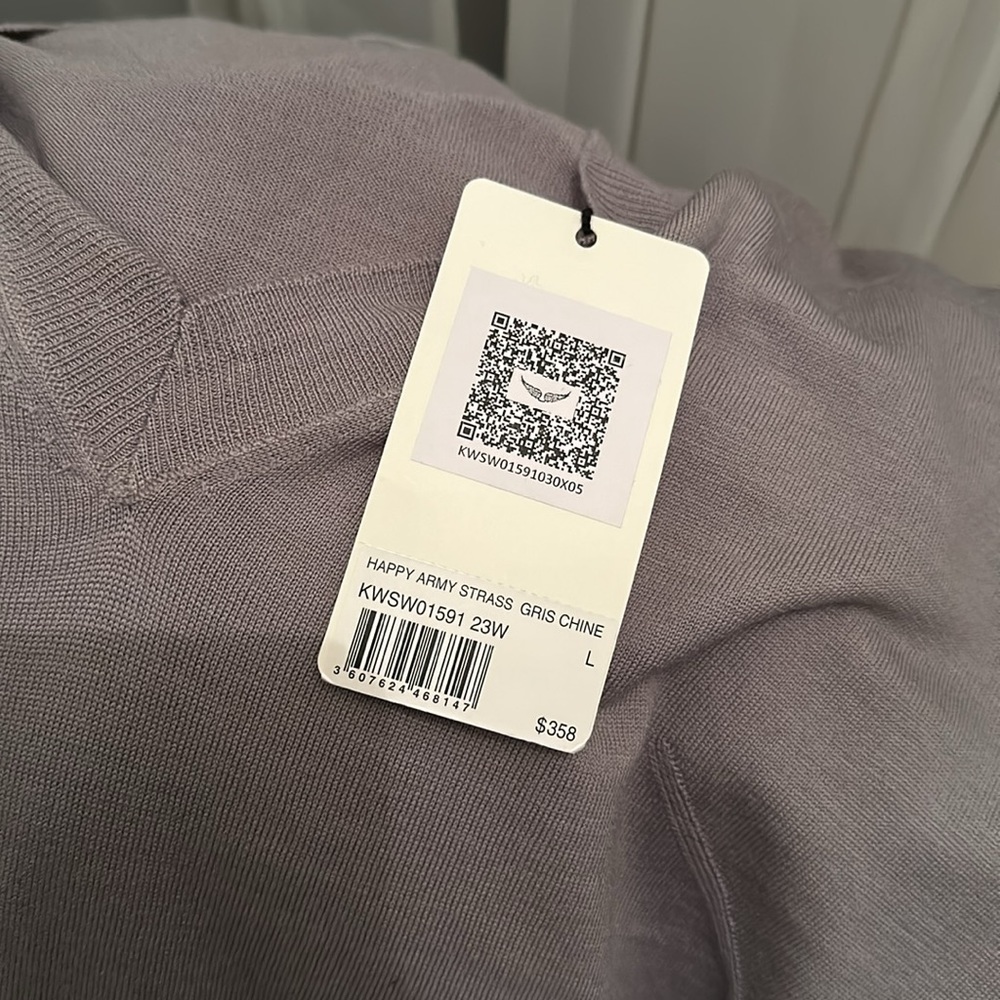 Zadig and Voltaire Happy Army Studded Elbow V Neck Sweater L - Picture 5 of 8